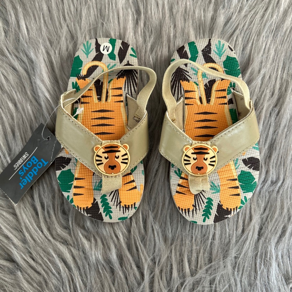 Swiggles Tiger Flip Flops Toddler Boys Size‎ Medium (7-8) Sandals Shoes